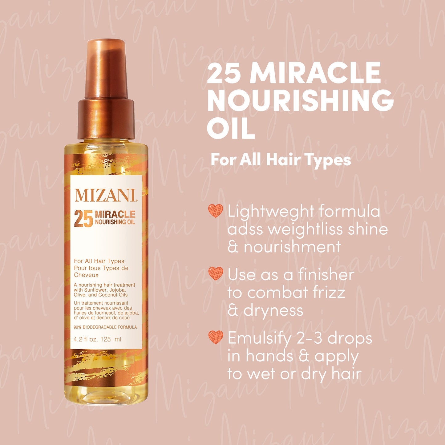 Mizani Nourishing Hair Oil, For All Hair Types, Infused with Coconut and Jojoba Oil, 25 Miracle Oil